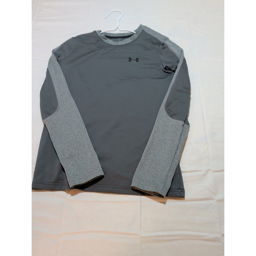 Under Armour Youth L Long Sleeve Shirt Gray Black Fitted ColdGear Thermal